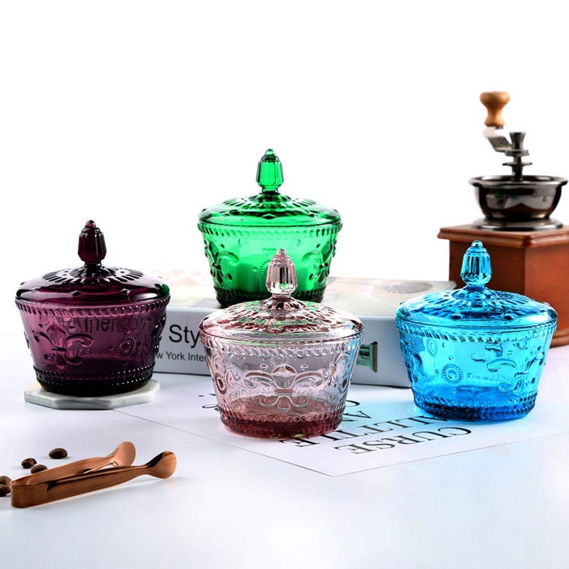 MASSJOY European Retro Nostalgic Three-Dimensional Relief Color Glass Jar Candy Jar Seasoning Jar With Lid - Image 5